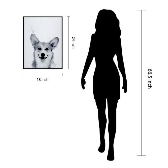 Empire Art Direct 24" x 18" Corgi Black & White Pet Reverse Printed Wall Art Glass Frame